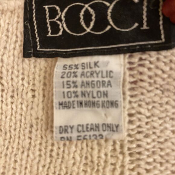 BOCCI Vintage80s SILK ANGORA Sweater V-neck Beige Tweed Mens Windowpane Luxury M - Picture 5 of 7